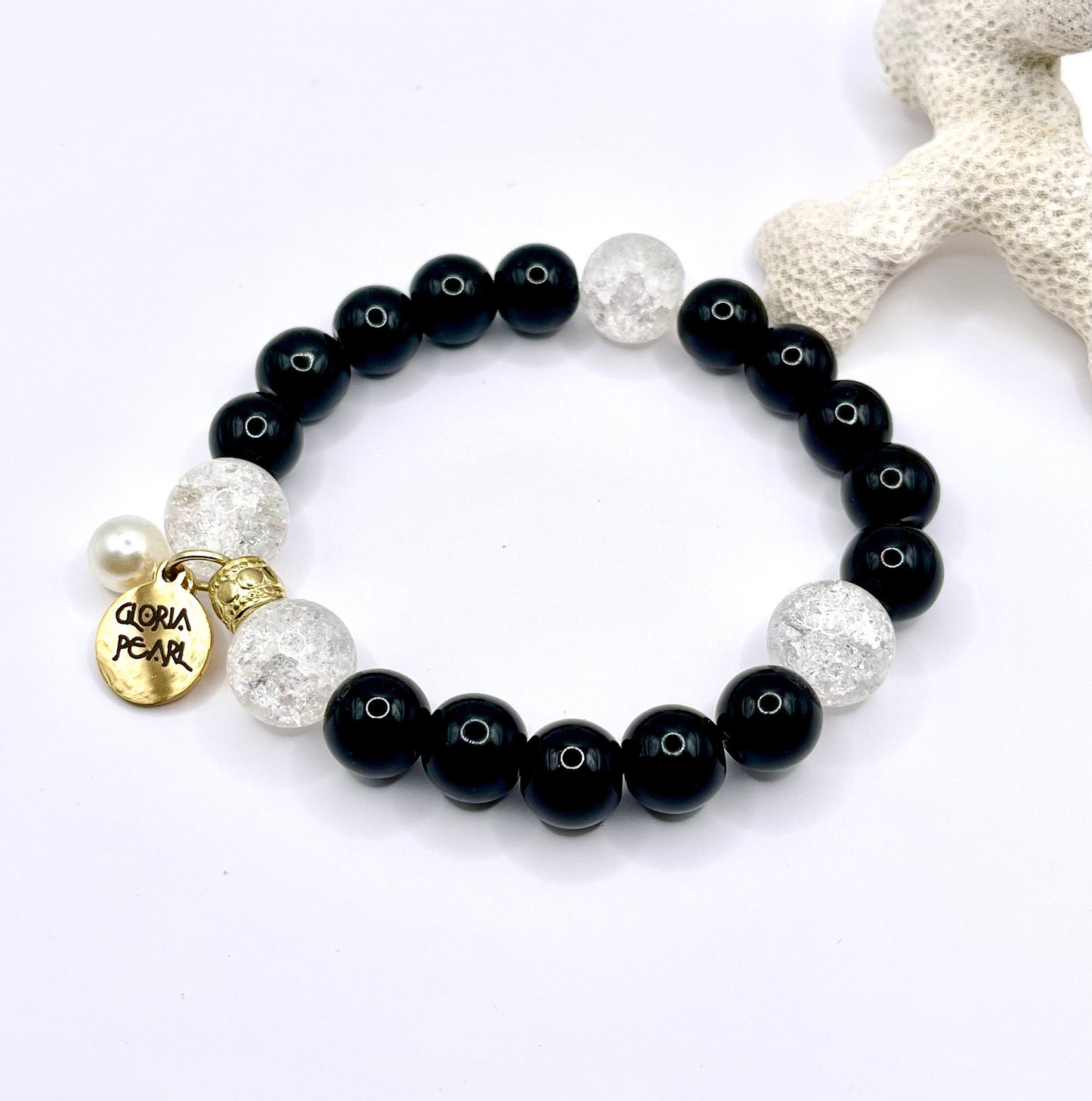 Black lava beads / black onyx/ crystal / agate druzy / gold arrow head cz cuff set of 4 bead bracelets