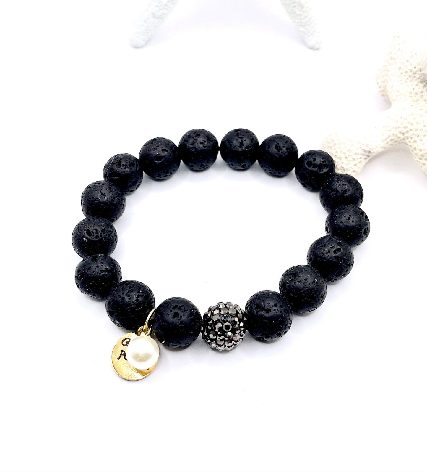 Black lava beads / black onyx/ crystal / agate druzy / gold arrow head cz cuff set of 4 bead bracelets