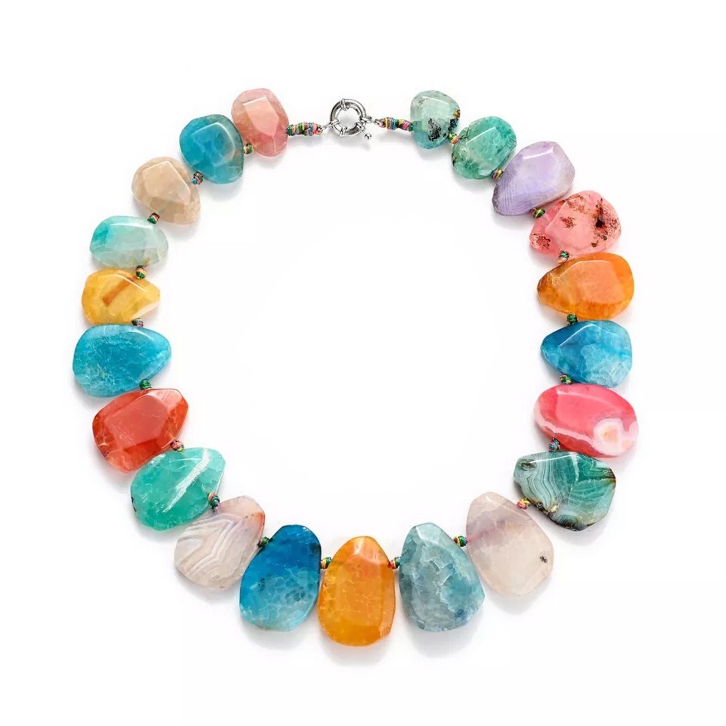 Gorgeous multi color Agate polished stone necklace