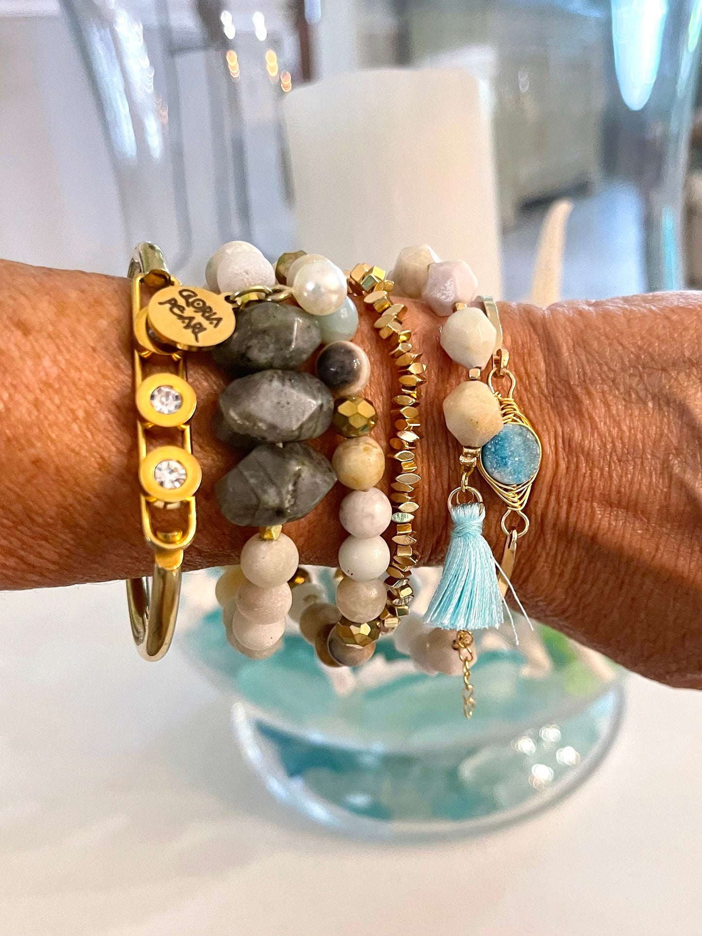 Gorgeous Amazonite beads/Druzy quartz bracelet/gold cz bracelet