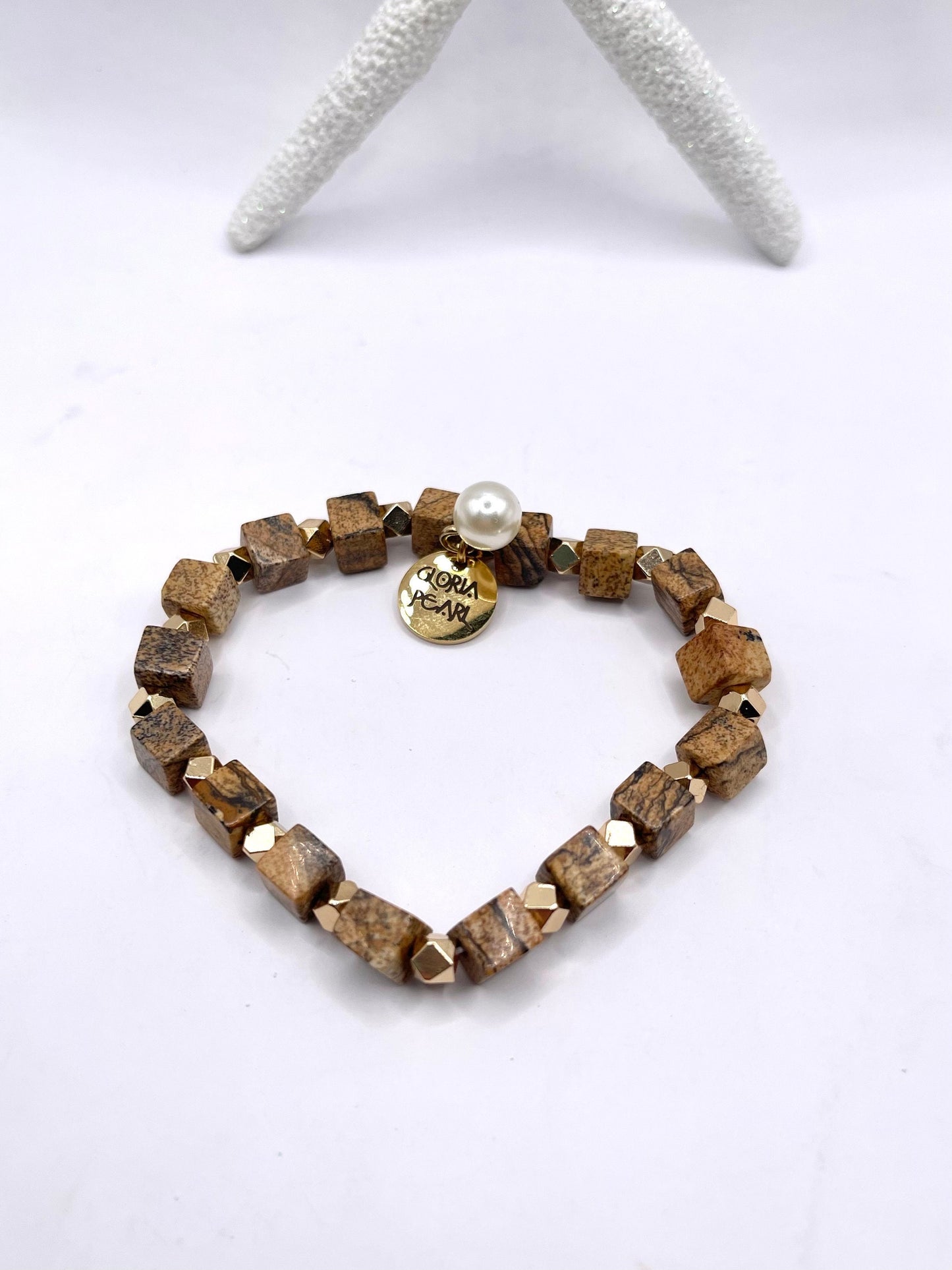 Leather bracelet/rosewood/lava and jasper beads/6 piece set