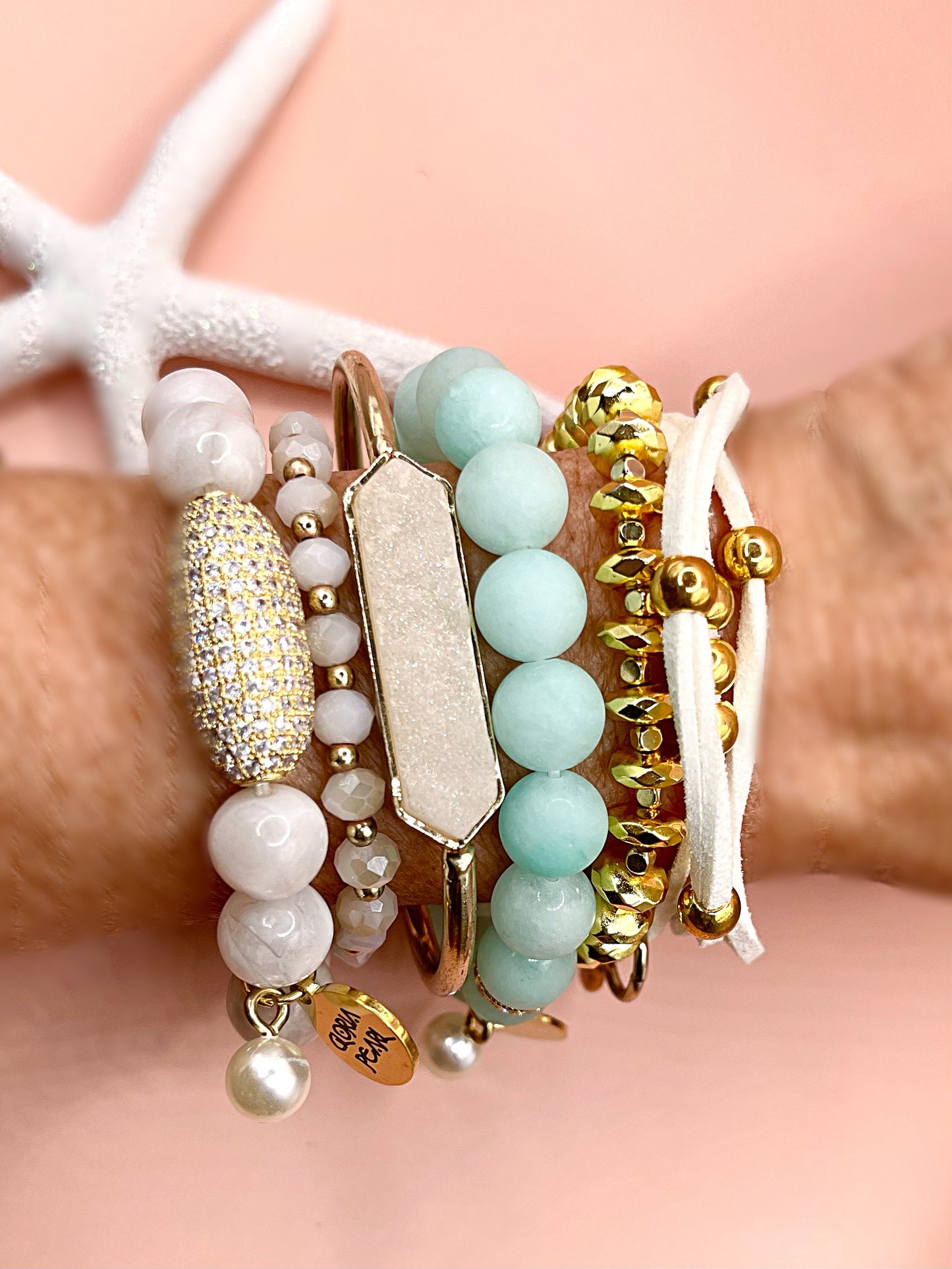 Druzy quart cuff/leather wrap bracelet/stack