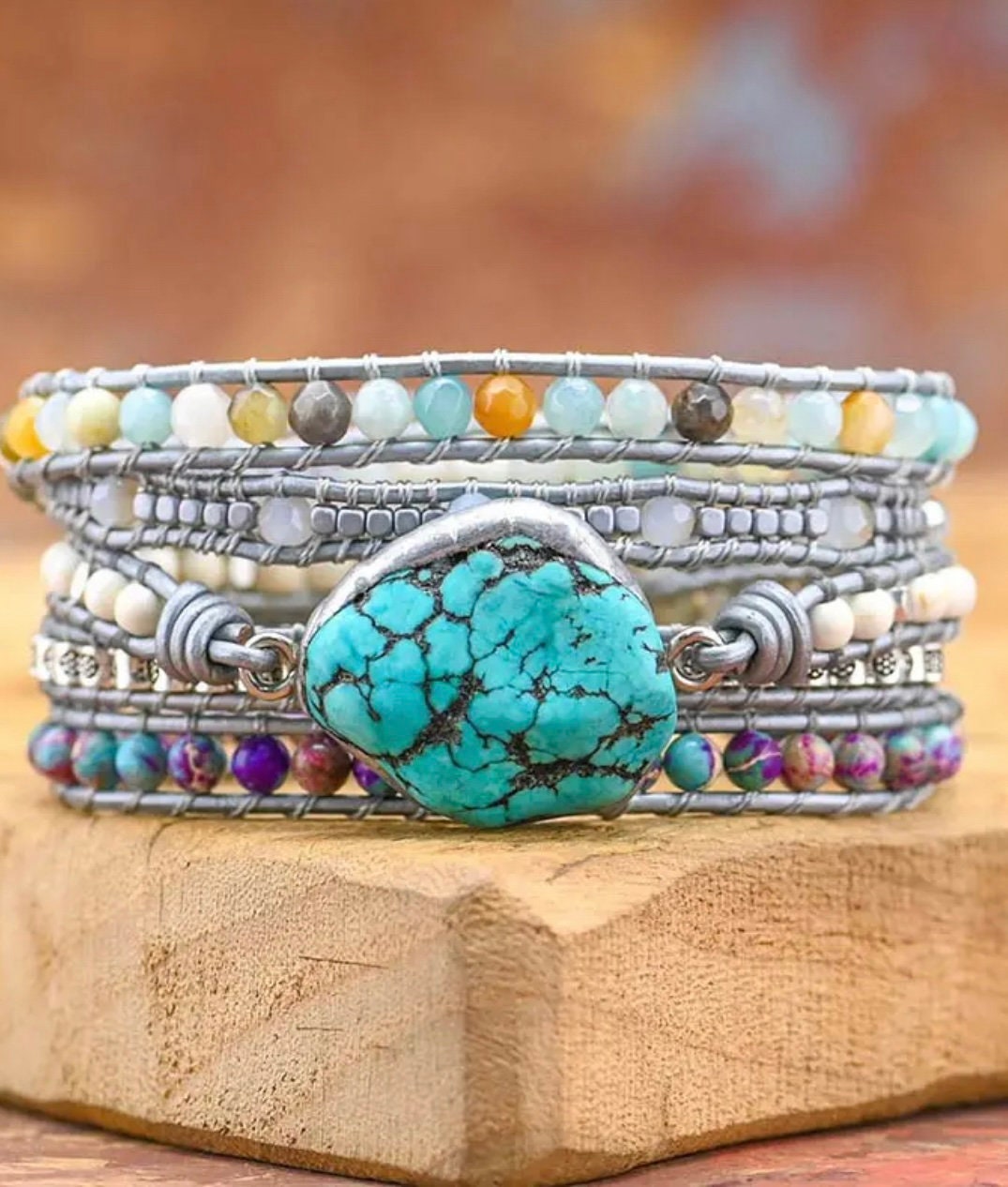 Turquoise healing wrap leather bracelet