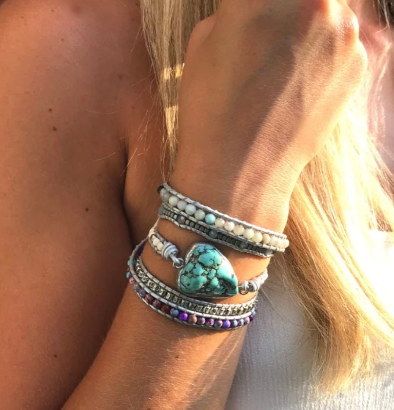 Turquoise healing wrap leather bracelet