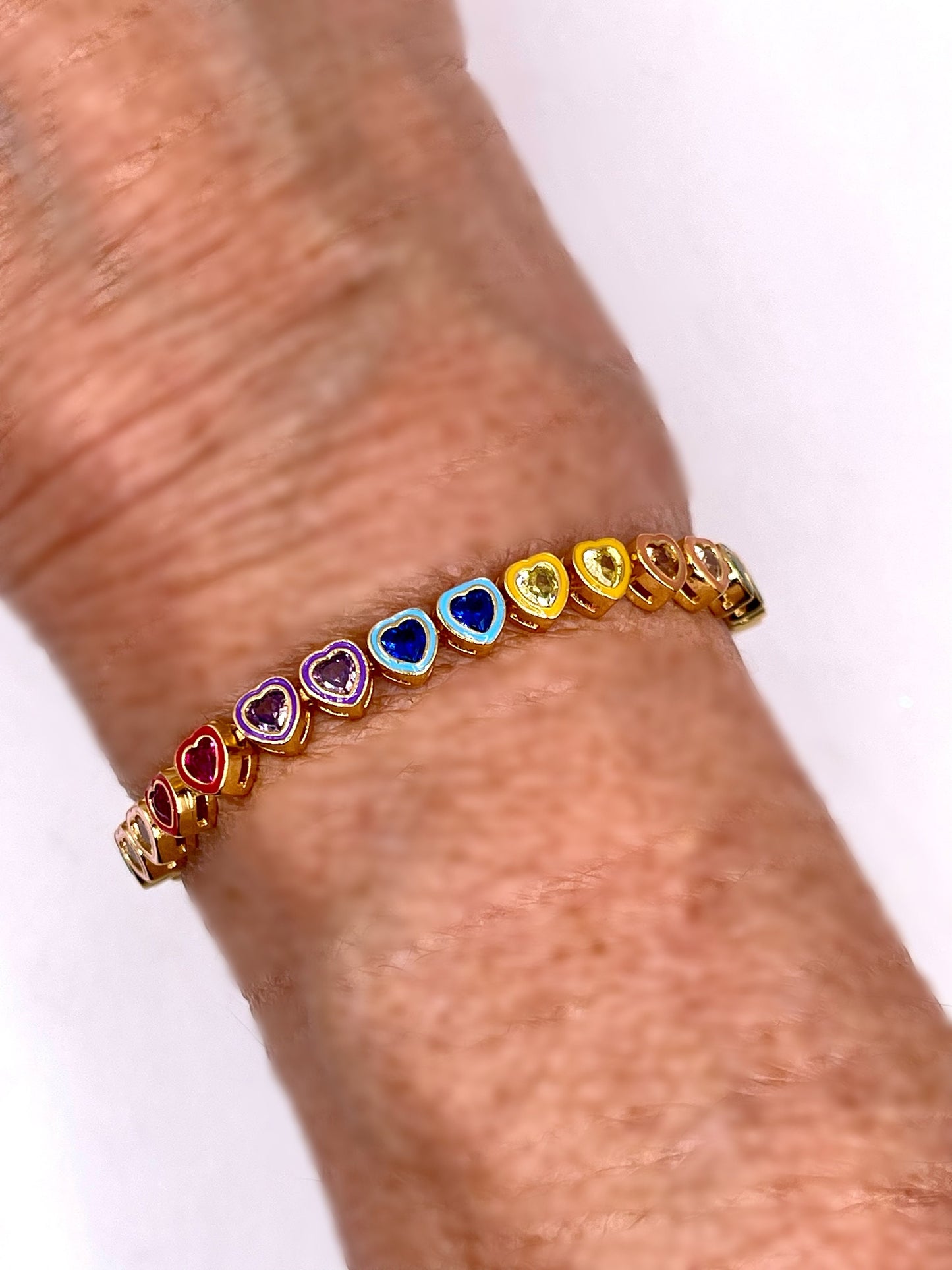 Eternity Love 5 AA Cubic zirconia multi color tennis heart bracelet set in rainbow color enamel