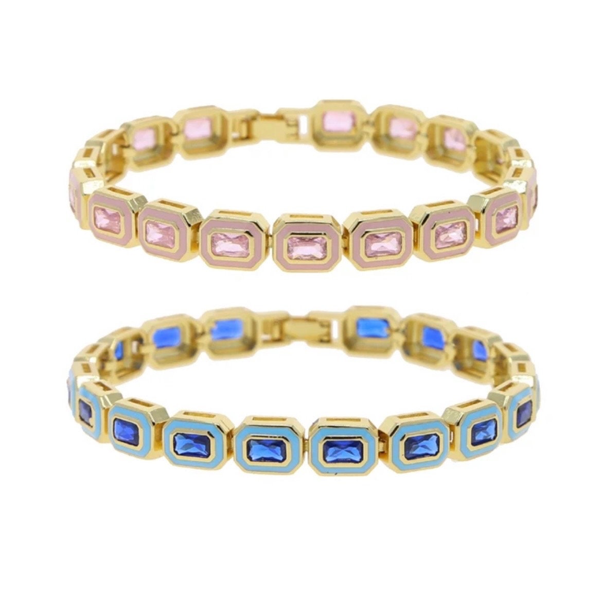 Tennis bracelet Blue or Pink/5A CZ stones/Emamel matching color/Your go to bracelets!